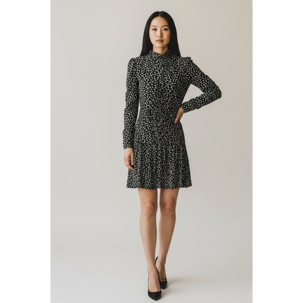Rebecca Taylor Long Sleeve Mini Cheetah Jersey Dress in Black Combo Size Small